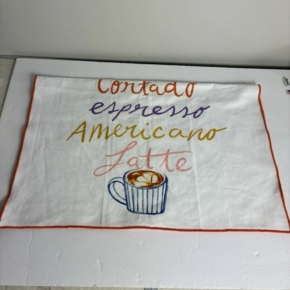 ANTHROPOLOGIE Coffee All Day Dish Towel Cloth Artsy Kitchen Graphic Text